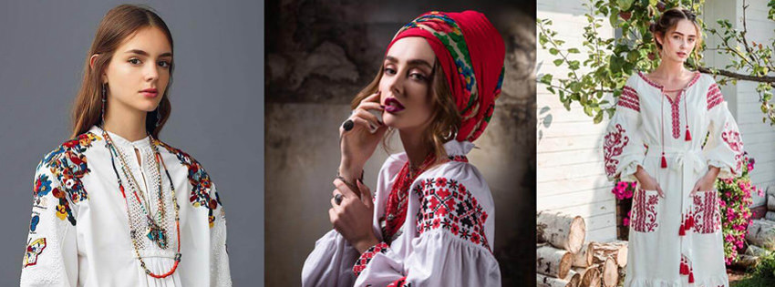 Vyshyvanka kıyafeti giymiş Ukraynalı kadınlar